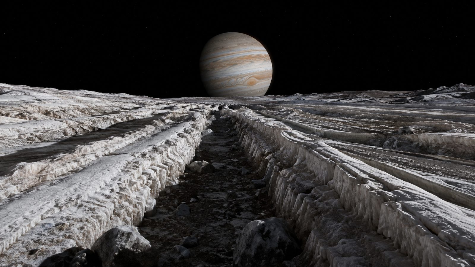 Jupiter rising above Ganymede